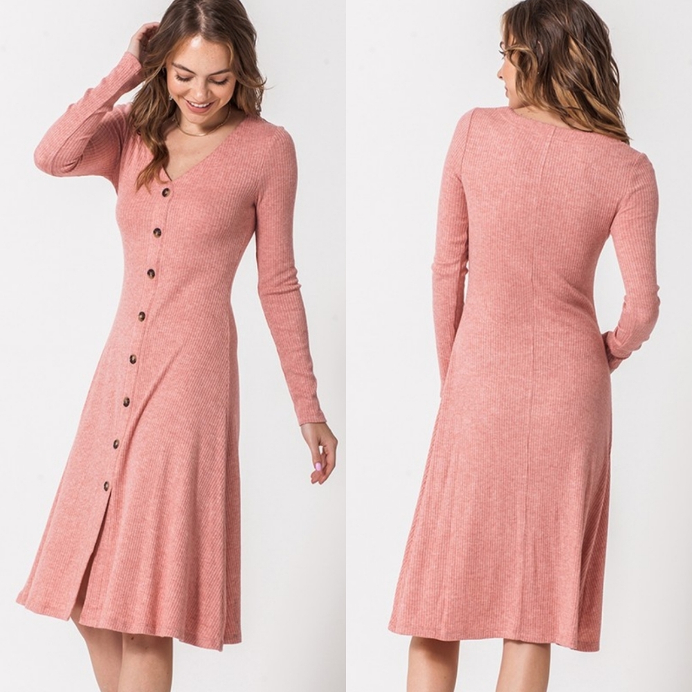 Ribbed button up midi dress
